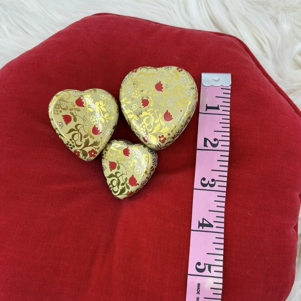 Mini Heart Shaped Nesting Tins Three‎ Vintage Metal Enesco Trinket/pill Tins